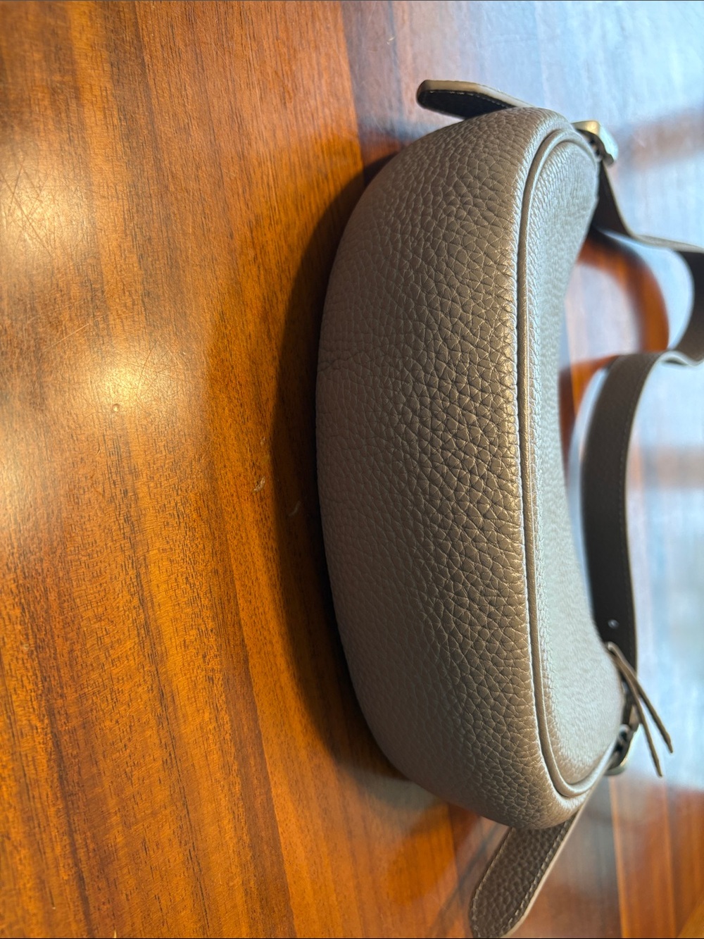 Quince Pebbled Leather Crescent Shoulder Bag in Light Taupe - Picture 6 of 6
